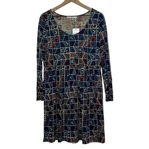 NWT Peruvian Connection Huari Dress Long Sleeve Pima Cotton Geo Print Medium